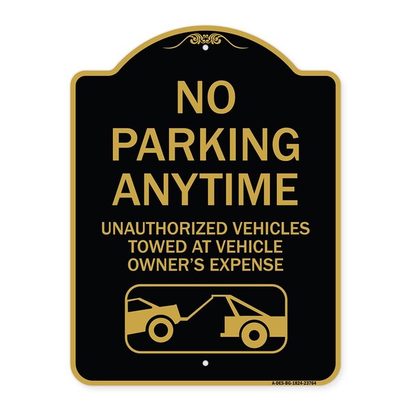 Signmission No Parking Anytime Unauthorized Vehicles Towed at Vehicle Owners Expense With Car, BG-1824-23764 A-DES-BG-1824-23764 - main